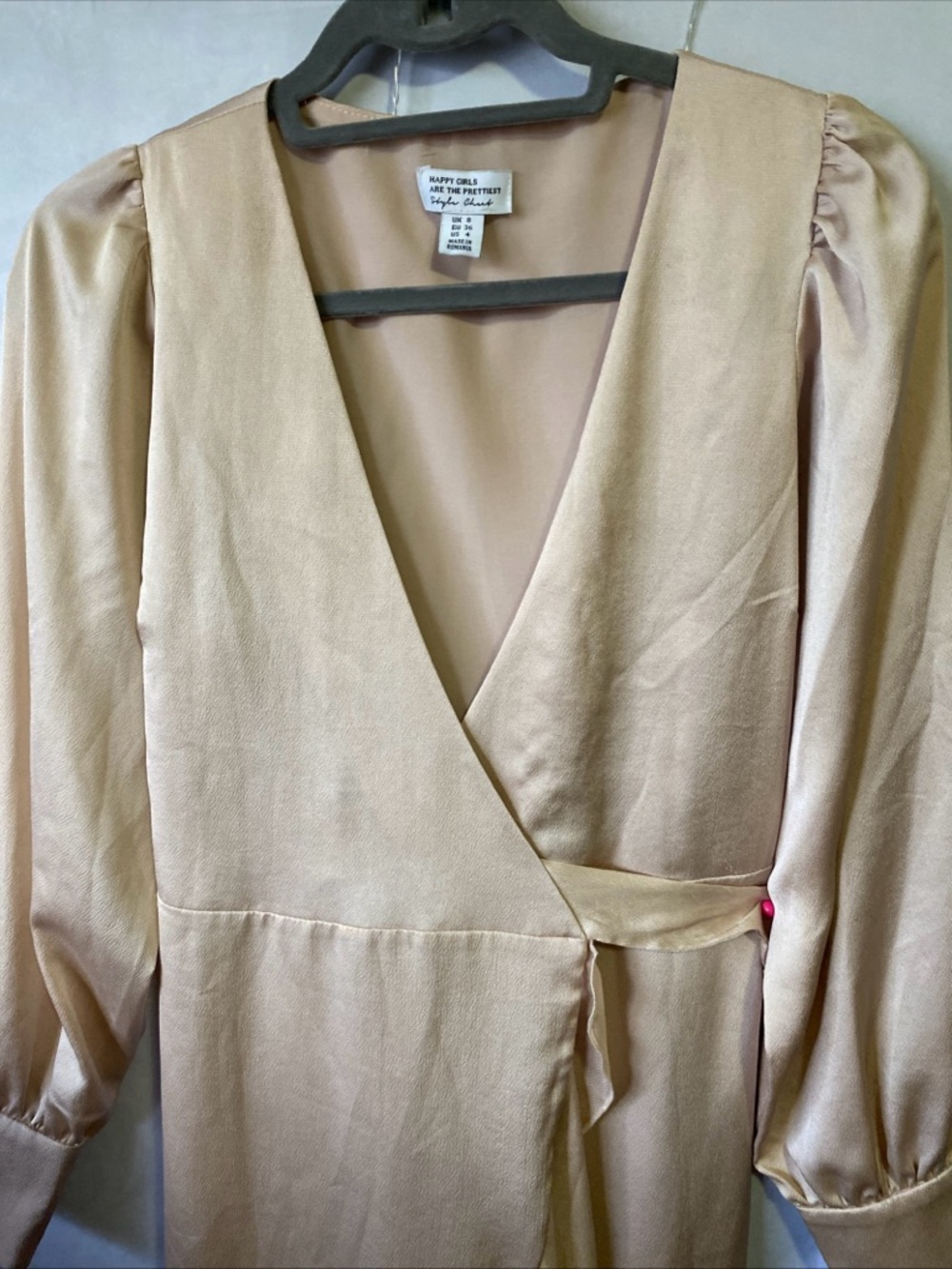 Satin Wrap Dress in Soft Champagne